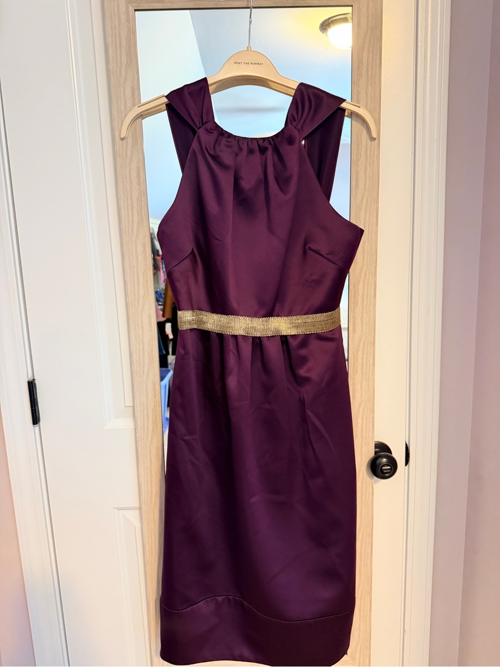 Vera Wang Plum Midi Dress with Gold Waistband